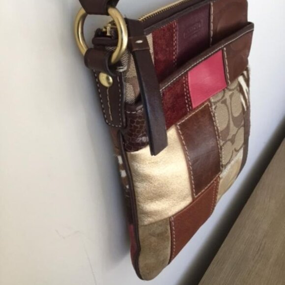 COACH Signature Patchwork Multicolor Canvas Leather Suede Shoulder Bag Crossbody - Picture 7 of 11